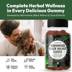 NutraPep Wormwood Black Walnut & Cloves Gummies - Gut Health Immune Support & Natural Detox Cleanse Traditional Herbal Supplement - Vegan Gluten-Free Non-GMO Orange Flavor 60 Gummies