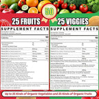 Super Greens Gummies, Daily Green Superfood Supplement w/Spirulina, Chlorella, Mushrooms, Probiotics, Multivitamins, 50+ Super Greens & Veggies Gummies to Boost Immunity, Energy & Gut Health, 120cts