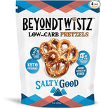 BeyondTwistz Low Carb Pretzels, Salty Good, Keto Friendly, 2g Net Carbs, 18g Protein, Powered By HealthSense® High Fiber Wheat Flour, Family Size 8oz Bag, Pack of 4