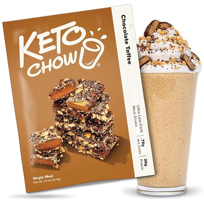 Keto Chow Chocolate Toffee - Keto Meal Replacement Shake Powder - Nutritionally Complete - Low Carb - Delicious Easy Meal Substitute - Protein Rich You Choose The Fat - Single Meal Sample