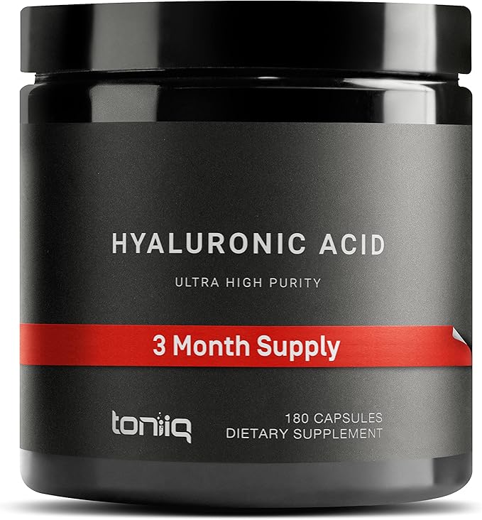Toniiq Hyaluronic Acid Supplements – Lab Tested 95% Ultra High Purity – Fermented and Bioavailable with Vitamin C – Third Party Lab Tested – 180 Capsules