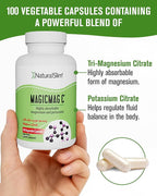 MagicMag C by NaturalSlim, Magnesium Citrate Capsules for Muscle Relaxation, Sleep Quality, Nerve Function & Electrolyte Support, Daily Magnesium Supplement for Men and Women, 100 Capsules