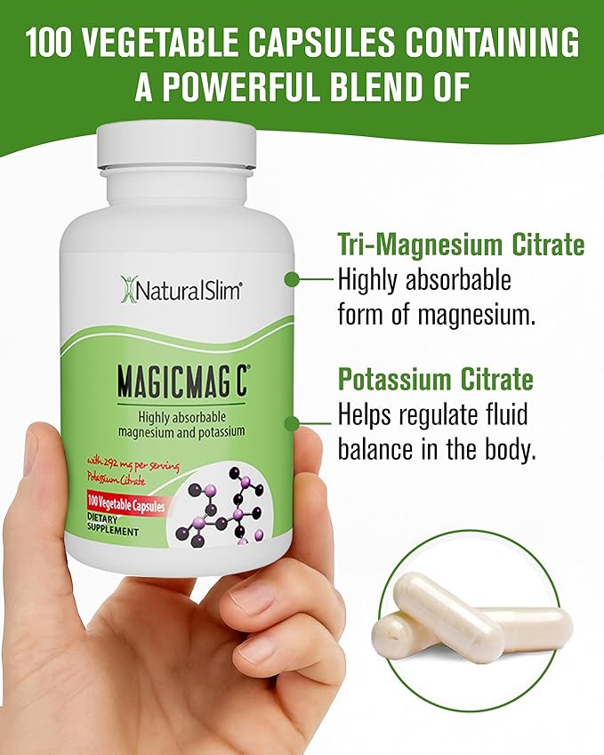 MagicMag C by NaturalSlim, Magnesium Citrate Capsules for Muscle Relaxation, Sleep Quality, Nerve Function & Electrolyte Support, Daily Magnesium Supplement for Men and Women, 100 Capsules