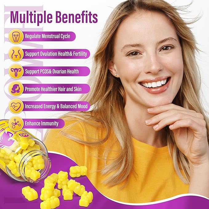 Myo-Inositol & D-Chiro Inositol,Inositol Gummies with Vitamin D3, Magnesium Glycinate, Omega-3, Folate & Zinc, Inositol Supplement Menstrual Cycle for Women-40:1 Ratio-60 Day Supply