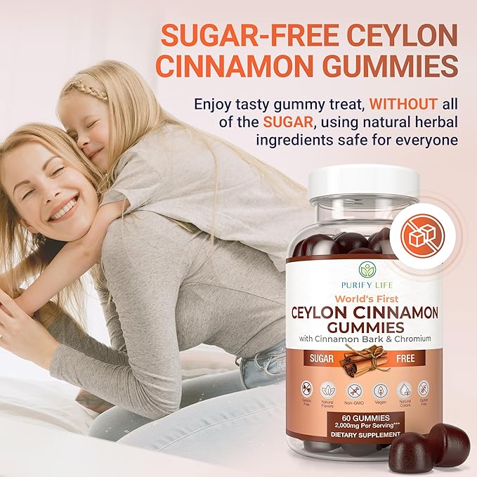 Sugar-Free Ceylon Cinnamon Gummies (2,000mg/Serving) – Vegan, Gluten-Free Herbal Supplement – Replace Cinnamon Capsules, Pills & Powders – 60 Chews