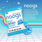 Noogs Sour Energy Chews, Blue Raspberry Blast Electrolyte Energy Gummies, Sour Candy Flavored Alternative to Running Gels, Vegan, Gluten Free & Caffeine Free, 12 Pack