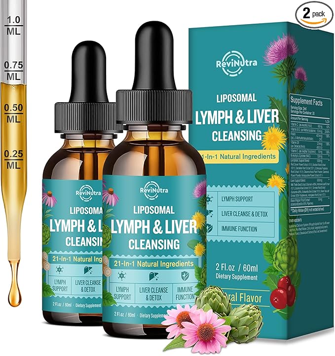 2 Pack Liposomal Lymphatic Drainage Drops, Liver Cleanse Detox & Repair Liquid Supplement with Milk Thistle, Dandelion, Burdock Root - Lymph & Liver Detox, Antioxidant, Natural Flavor 4 Fl Oz