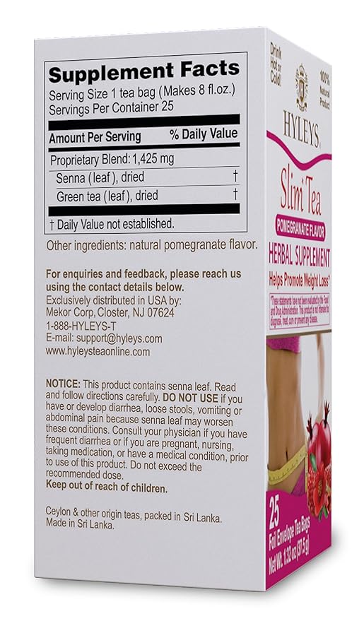 Hyleys Slim Tea Pomegranate Flavor - Weight Loss Herbal Supplement Cleanse and Detox - 25 Tea Bags (6 Pack)