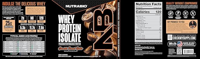 NutraBio 100% Whey Protein Isolate Protein Powder, 25g Protein with Complete Amino Acid Profile, Non-GMO, Soy & Gluten Free, Low Carb, Low Calorie Whey Protein Powder, Chocolate Peanut Butter, 5 Lbs