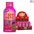 Vitamin Energy B12 11,000% Extra Strength Energy Shot Pink Berry 8 Pack, 260mg Natural Caffeine, B12 & B6, Nootropic Focus, Vitality, Zero Sugar, Gluten-Free, Vegan, Kosher, 1.93 fl oz