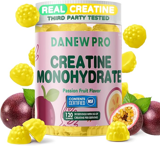 NSF Certified Creatine Gummy 5g - Creatine Monohydrate Gummies for Men & Women, Creatine Monohydrate for Muscle Strength, Muscle Builder, Energy Boost, Pre-Workout Supplement(120 Count)-Passion fruit