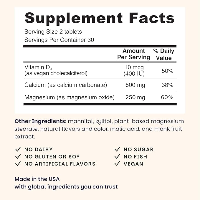 EZ Melts Calcium & Magnesium - Daily Supplement for Heart, Bone, Immune & Brain Health - with Vitamin D3 - Non-GMO & Vegan - Strawberry Smoothie - 60 Dissolvable Tablets (30 Servings)