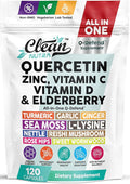 Q Defend Quercetin Supplement with Zinc Vitamin C Vitamin D Elderberry Turmeric Black Pepper Garlic Ginger Sea Moss Lysine Stinging Nettle Reishi Mushroom Immune Support 120 Capsules by Clean Nutra