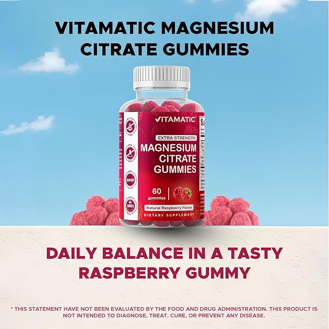 Vitamatic Extra Strength Magnesium Gummies – 255 mg (Elemental Magnesium) per Serving – 60 Vegan Gummies Supports Relaxation, Muscle & Nerve Function, Bone Health & Energy Production