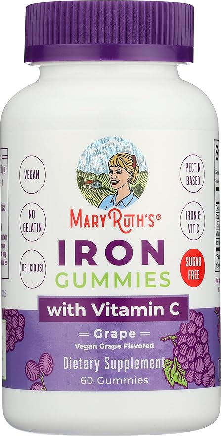 MaryRuth's Iron Gummies for 14+ with Vitamin C for Absorption | Sugar Free | Gummy Iron Supplement + VIT C | Energy Metabolism | Cellular Health | Immune Support | Vegan | Non-GMO | 60 Count