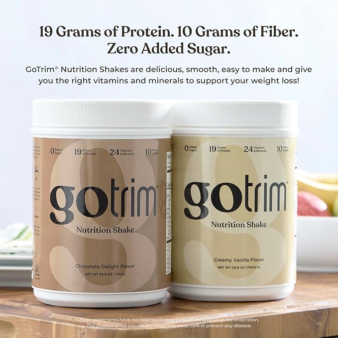 GoTrim Nutrition Shakes - Creamy Vanilla, High Protein, Meal Replacement Shake with 19g Protein & 10g Fiber, Ready to Drink, Gluten-Free, No Added Sugar, 14 Servings
