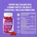 Probiotic Kombucha Gummies for Women Men - Probiotic Prebiotic Probiotic Blend with Slippery Elm Bark Dandelion Root for Gut Health Bloating Metabolism Support - Vegan Gluten-Free Apple Flavor