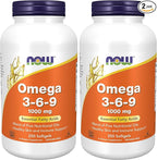 NOW Foods Supplements, Omega 3-6-9 1000 mg with a Blend of Flax Seed, Evening Primrose, Canola, Black Currant and Pumpkin Seed Oils, 250 Softgels, (Pack of 2)