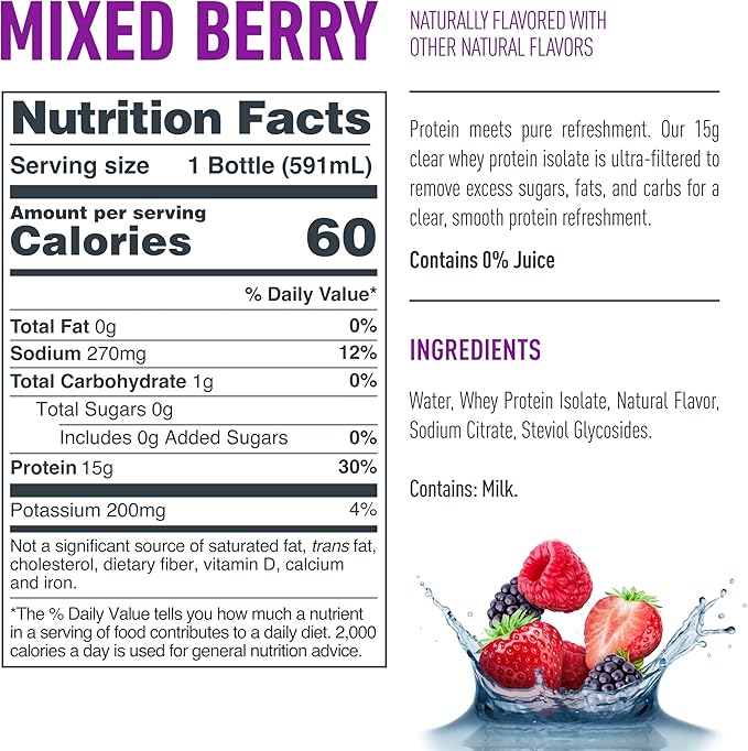 Isopure Clear Whey Isolate Citrus Lemonade Protein Powder 16 Servings + 1 Bottle of Clear Protein Water with Electrolytes, 15g Whey Protein Isolate, Zero Sugar, Mixed Berry, 20 fl oz Bottle