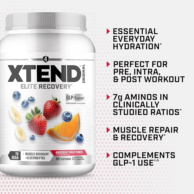 XTEND Original BCAA Powder Knockout Fruit Punch | Sugar Free Post Workout Muscle Recovery Drink with Amino Acids | 7g BCAAs for Men & Women | 90 Servings