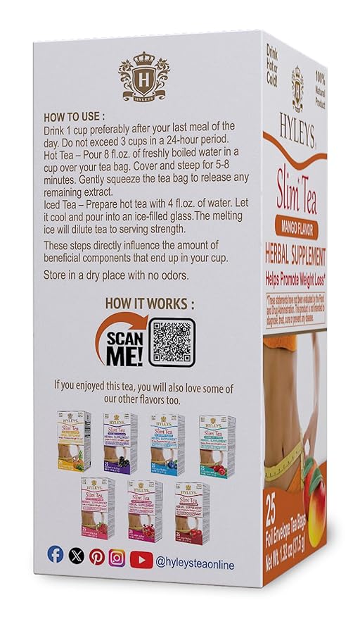 Hyleys Slim Tea Pineapple Flavor - Weight Loss Herbal Supplement Cleanse and Detox - 25 Tea Bags (12 Pack)