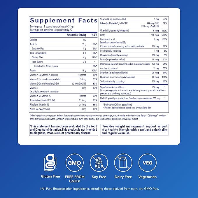 Pure Encapsulations PureLean Protein | Multivitamin/Mineral Complex, Omega-3 Fatty Acids and Superfruit Antioxidants for Healthy Weight Management** Support* | 21.8 Oz | Natural Vanilla Bean Flavor