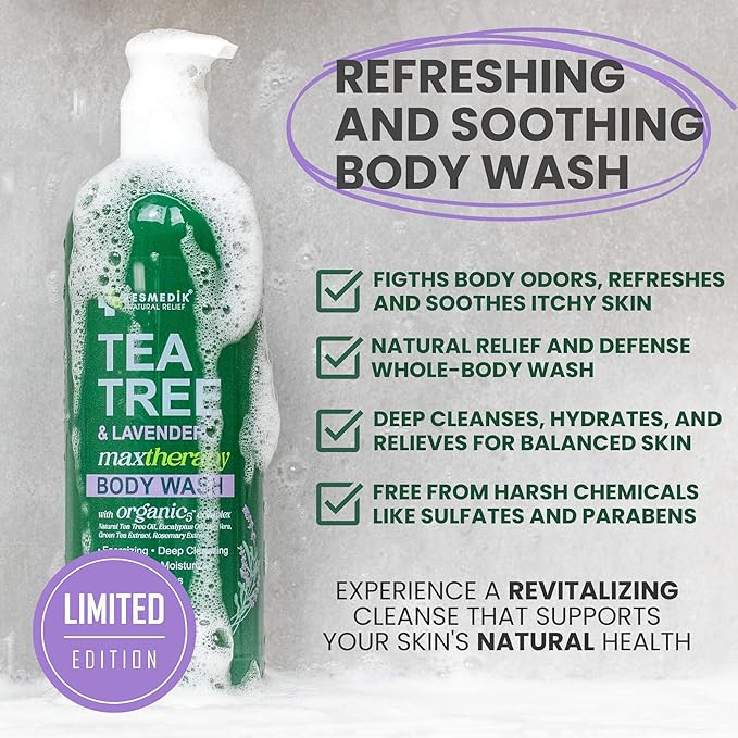 Tea Tree Lavender Body Wash MaxTherapy, Itchy Skin Relief, Antifungal Defense, Fights Body Odor, Soothes Jock Itch & Athlete's Foot, Intimate Wash, Men & Women, 2-Pack, Limited Edition