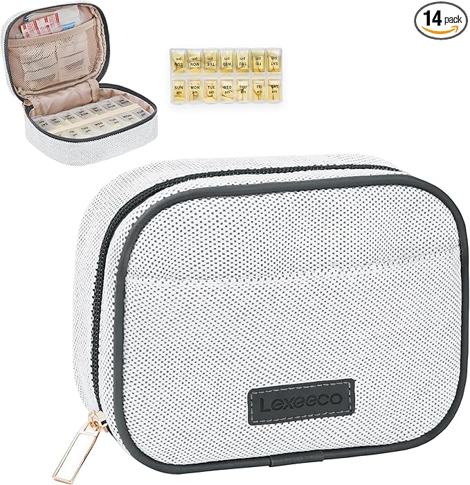 Weekly Travel Pill Organizer 2 Times A Day Pill Case for Purse with Removable AM PM 7 Day Pill Box Holder,Cute Medication Organizer Pill Container for Medicine, Vitamin, Supplement (Dark Grey, Medium)