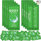 Treela 300 Pcs Large Body Wipes Bulk Deodorant Travel Size for Homeless Care Package Supplies Individually Wrapped Adults Bathing No Rinse Wet Wipes Men Women Hygiene Items(7.09" X 9.84",Green)
