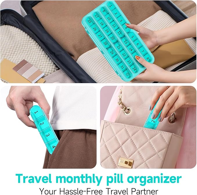 Zoksi Monthly Pill Organizer 1 Times a Day, 30 Day Pill Box Organizer,One Month Pill Case for Travel, 31 Day Daily Medcine Container for Vitamins, Supplement & Medication(Cyan)