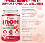 Iron Supplement Gummies, Vegan Iron Supplement for Women & Men, Healthy Blood, Energy & Immune Support, Strawberry Flavor, 60 Count