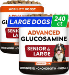 STRELLALAB Advanced Glucosamine Hip & Joint Supplement for Senior Dogs - Green Lipped Mussel & Collagen - Hip & Joint Pain Relief - Large & Small Breed - Joint Health - Bacon - 240 Chews