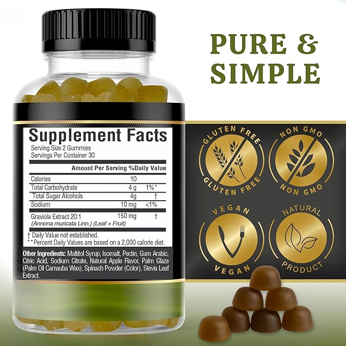 Soursop Leaves & Soursop Fruit Gummies - 3000mg Soursop Extract - 2 Pack Graviola Supplement - Soursop Fruit and Leaf - 120ct - Sugar-Free - Gluten Free – Non-GMO – Vegan Friendly