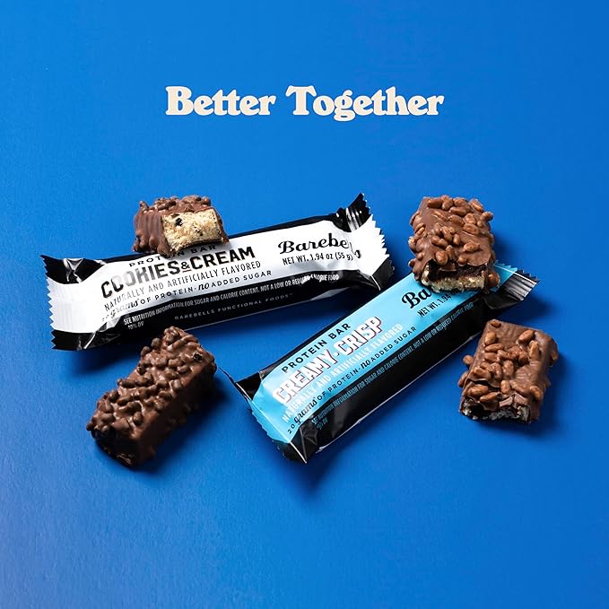 Barebells Protein Bars Combo Pack – 12 Creamy Crisp & 12 Cookies & Cream (24 bars total) – High Protein Snacks with 20g Protein & No Added Sugar – On-the-Go Breakfast or Post-Workout Treat