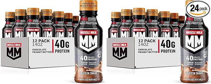 Muscle Milk Pro Series Protein Shake,Chocolate Peanut Butter,40g Protein,14 Fl Oz,(Pack of 24)