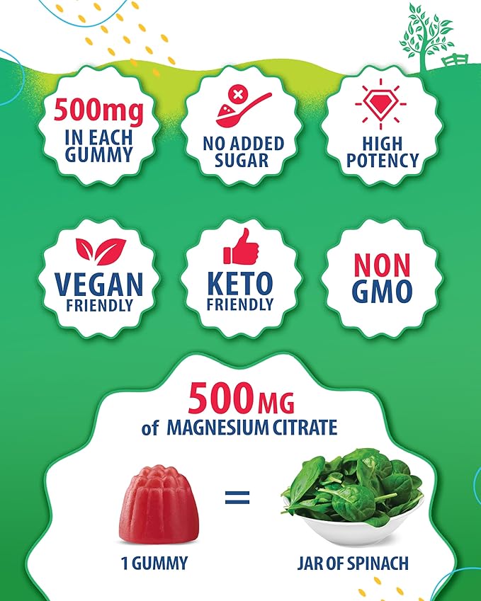 Sugar-Free Magnesium Gummies for Kids & Teens - 500mg Calm Magnesium Citrate - Chewable Magnesium Gummy Supplement for Sleep, Mood & Muscle Support - Citrato de Magnesio para Niños - 60 Days Supply