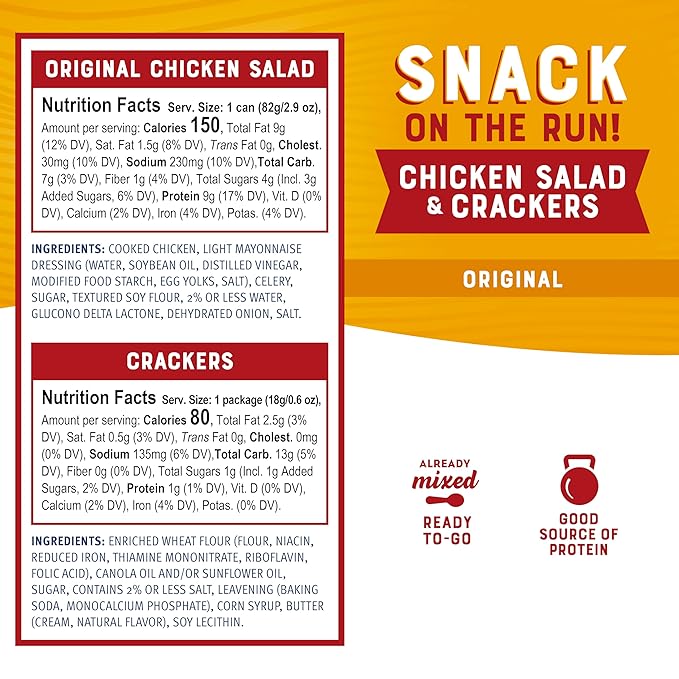 Bumble Bee Snack On The Run! Protein Snack Pack - Original Chicken Salad with Crackers - 10g Protein per Box - Ready to Eat Easy-Open Canned Chicken Salad (Pack of 12)