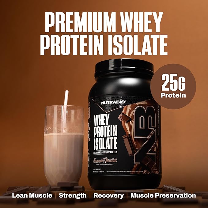 NutraBio 100% Whey Protein Isolate Protein Powder, 25g Protein with Complete Amino Acid Profile, Non-GMO, Soy & Gluten Free, Low Carb, Low Calorie Whey Protein Powder, Gourmet Chocolate, 2 Lbs