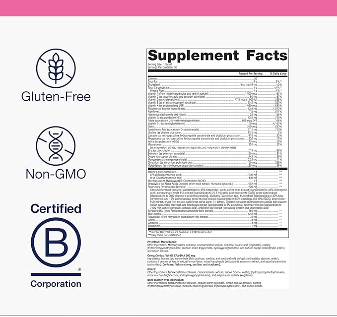 Metagenics Wellness Essentials Women's Prime - Daily Multivitamin & Omega-3 Packets for Menopause Support, Bone, Heart, Brain & Immune Health* - Gluten-Free - GMP Certified Facility - 30 Pack