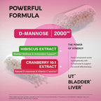 NUTRAHARMONY D-Mannose 2000mg with Cranberry & Hibiscus - Clinically Tested Strength for Urinary Tract Health - Supplement for Women - Bladder, Liver & Microflora Support - Vegan, 180 Capsules