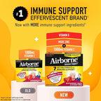 Airborne 1000mg Vitamin C with Vitamin D & Zinc, Sugar Free Multivitamin Immune Support Supplement, Antioxidants Vitamins A C & E, Very Berry Flavor, 30 Tablets (Pack of 2)