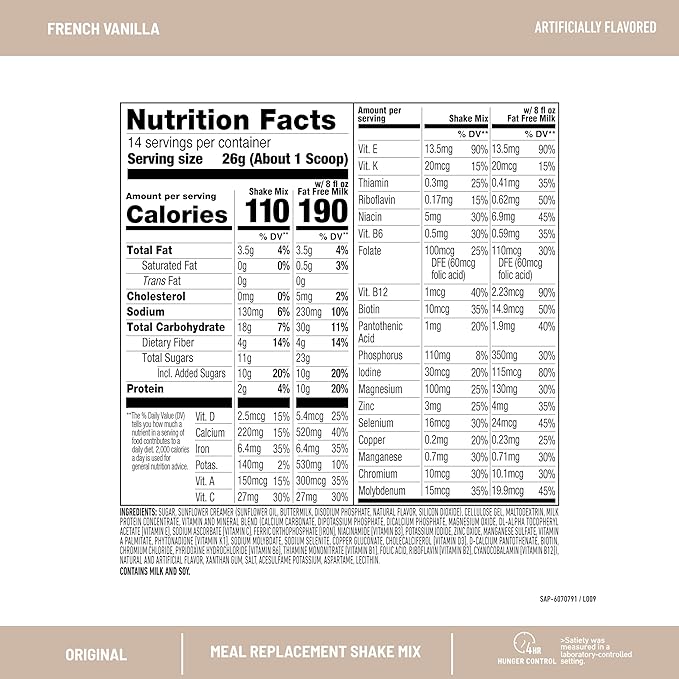 SlimFast Original Meal Replacement Powder, French Vanilla, Weight Loss Shake Mix, 10g of Protein, 14 Servings (Pack of 3) (Packaging May Vary)