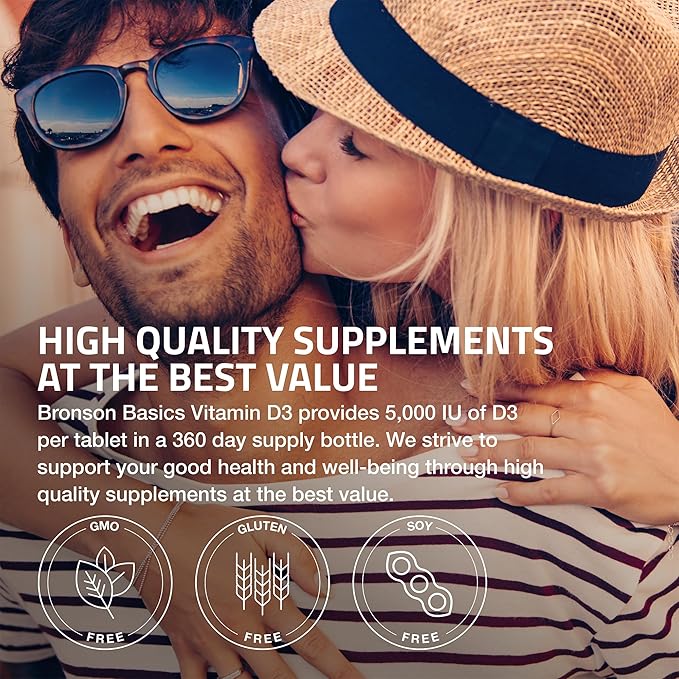 Bronson Vitamin D3 5000iu (125mcg) Healthy Muscle Function and Immune Support, Non-GMO, 360 Tablets