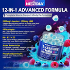 Hmb and L-Leucine Gummies, Pre Work Essential Amino Acids EAA Supplements for Men & Women, w/Branched-Chain Amino (BCAA) & 4 Hydration Electrolytes, Taurine, B12 & D3 for Fast Workout Recovery, 60Cts