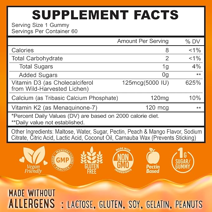 OH MY CHEWY Center-Filled Vitamin D3 K2 & Calcium Gummies - Supplement for Healthy Teeth, Bone & Energy - 5000 IU D3, 120 mcg K2(MK-7), 120 mg CA - Vegan & Non-GMO - 60 Count