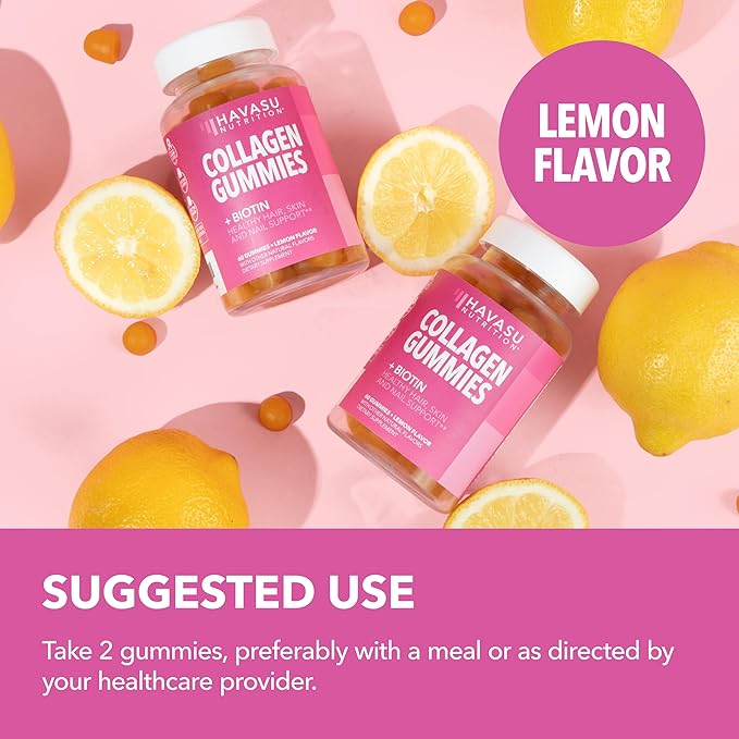 Collagen Gummies for Women and Men with 2500mcg Biotin, Zinc, Vitamin C & E - Hydrolyzed Collagen Gummies for Hair, Skin & Nail Support - Biotin and Collagen Gummies - Lemon Flavor - 30 Servings