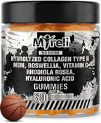 Hydrolyzed Collagen Type II 500mg, MSM 700mg, Boswellia 200mg, Vitamin C 400mg, Rhodiola 100mg, Hyaluronic Acid 100mg, Joint Mobility, Flexibility, Basketball Athletes, Vegan, Non GMO, 60 Gummy