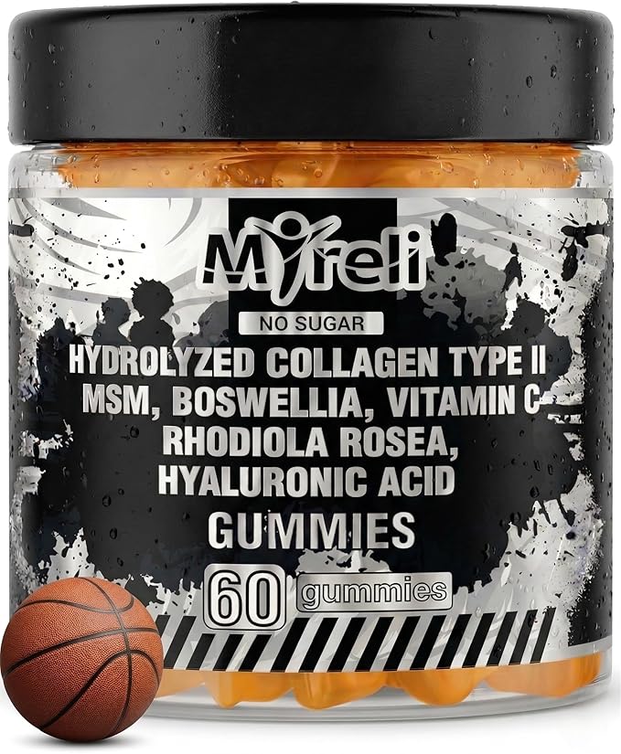 Hydrolyzed Collagen Type II 500mg, MSM 700mg, Boswellia 200mg, Vitamin C 400mg, Rhodiola 100mg, Hyaluronic Acid 100mg, Joint Mobility, Flexibility, Basketball Athletes, Vegan, Non GMO, 60 Gummy
