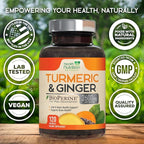Turmeric Curcumin Supplement - 2200mg Curcumin Complex & 400mg Organic Ginger per Serving - 95% Curcuminoids & BioPerine Black Pepper for Best Absorption & Joint Support, Bottled in USA - 120 Capsules