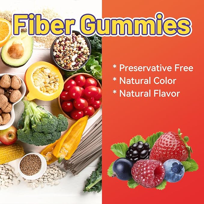 Fiber Gummies, Dietary Fiber, for Women and Men, Gut Health Support, Non-GMOs, Non-Gluten, Vegan, Mixed Berry and Strawberry Flavor, 60 Count Gummies